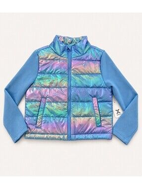 Xersion Girls Iridescent Puffer Jacket Blue Zip-Up Coat NWT Size M